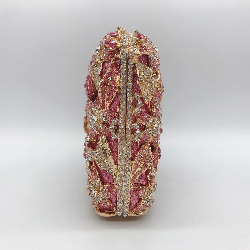 Metal Rose Diamond Chain Clutch