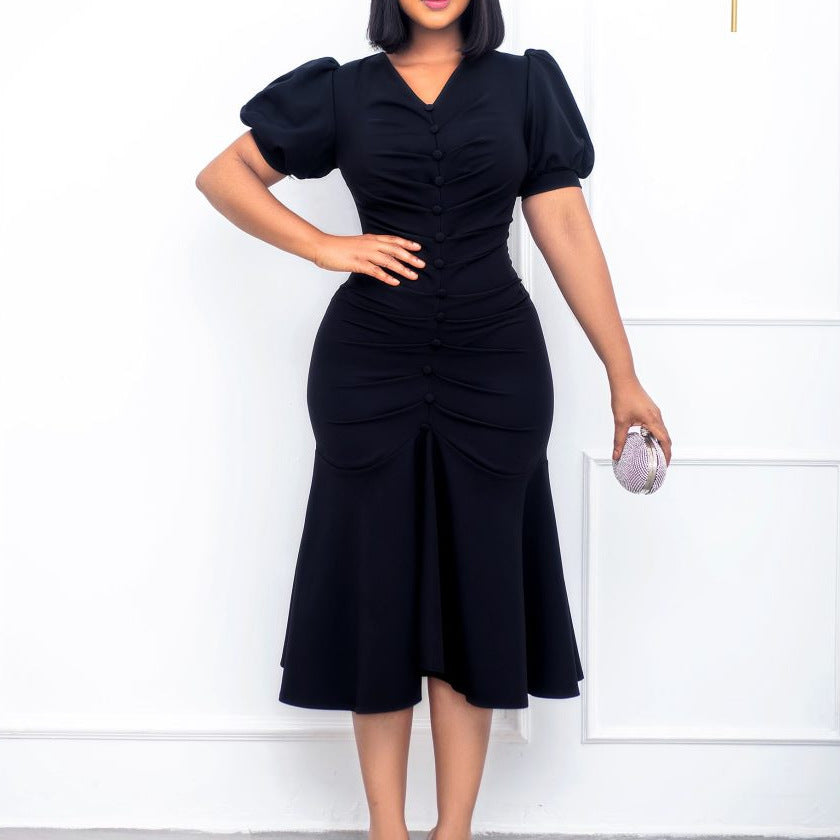 Solid Color Loosely Pleated Dress