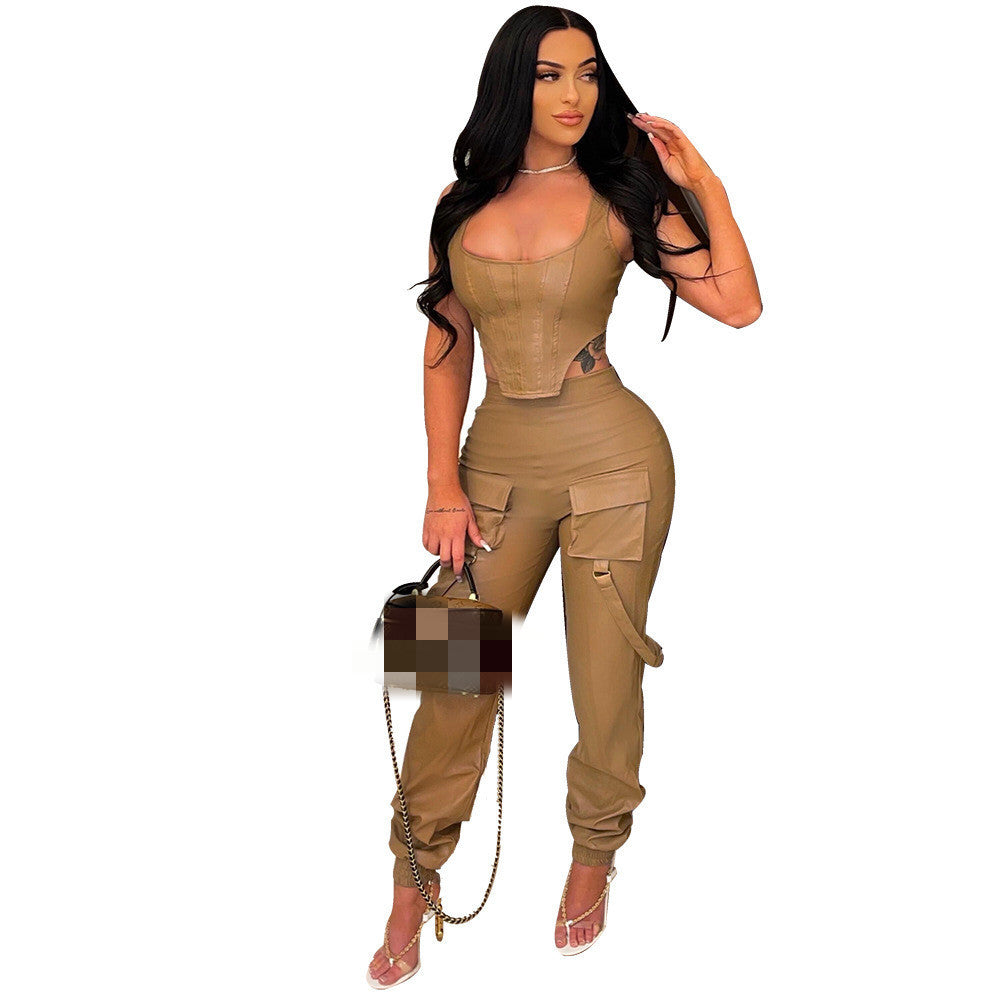 Solid Color Sleeveless Two Pc Pant Set