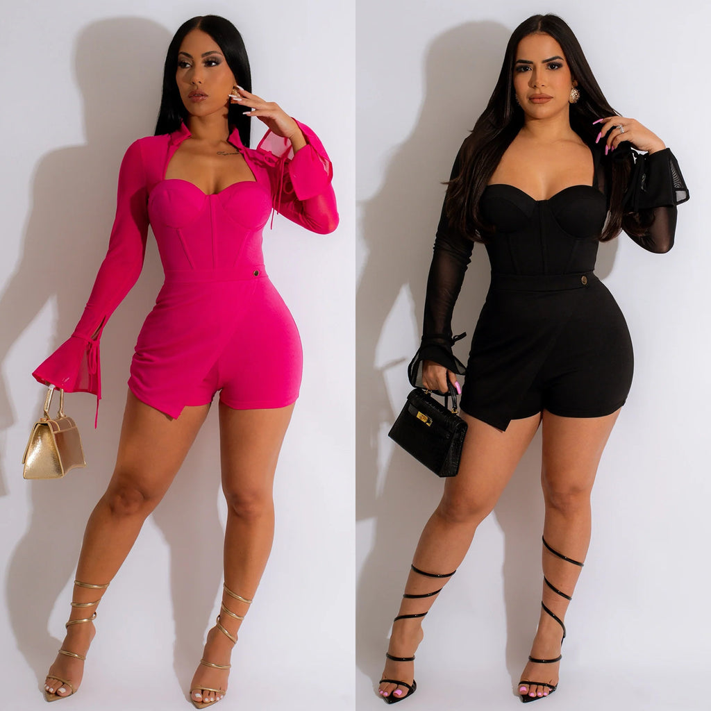 Mesh See-through Bell Sleeve Jumpsuit