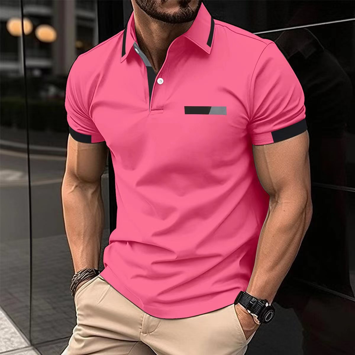 Casual Chest Faux Pocket Lapel Shirt