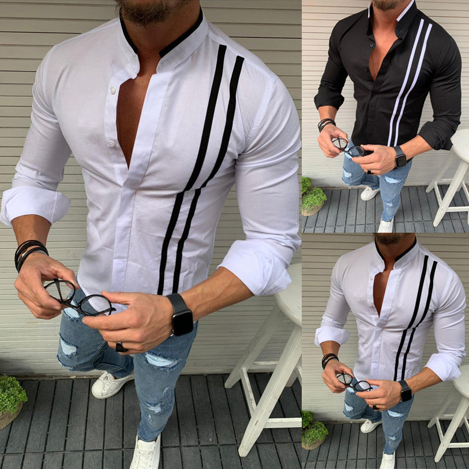 Solid Color Striped Long Sleeve Shirt