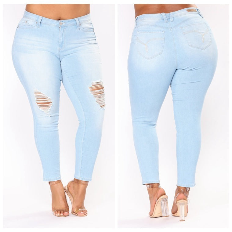 Elastic Embroidered Denim Jeans