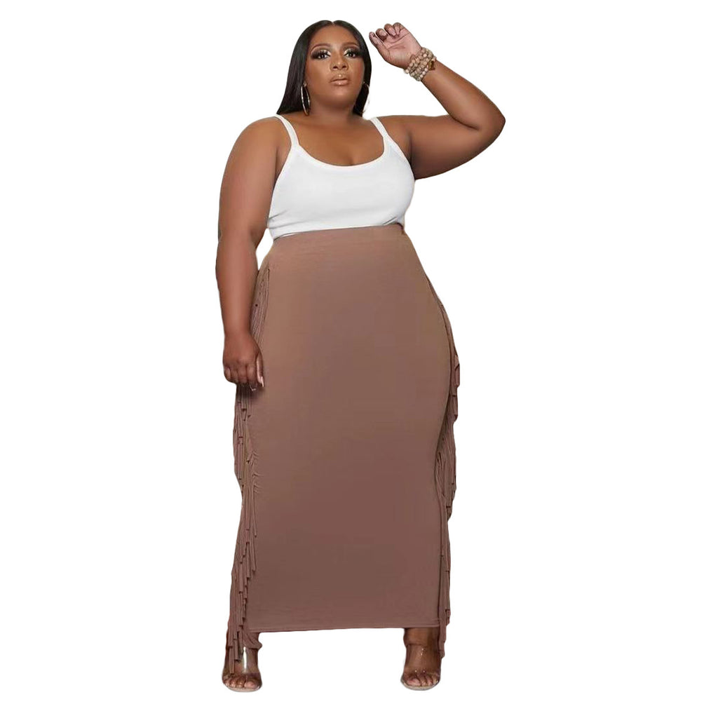 Double-sided Brushed Fabric Fringed Maxi Skirt