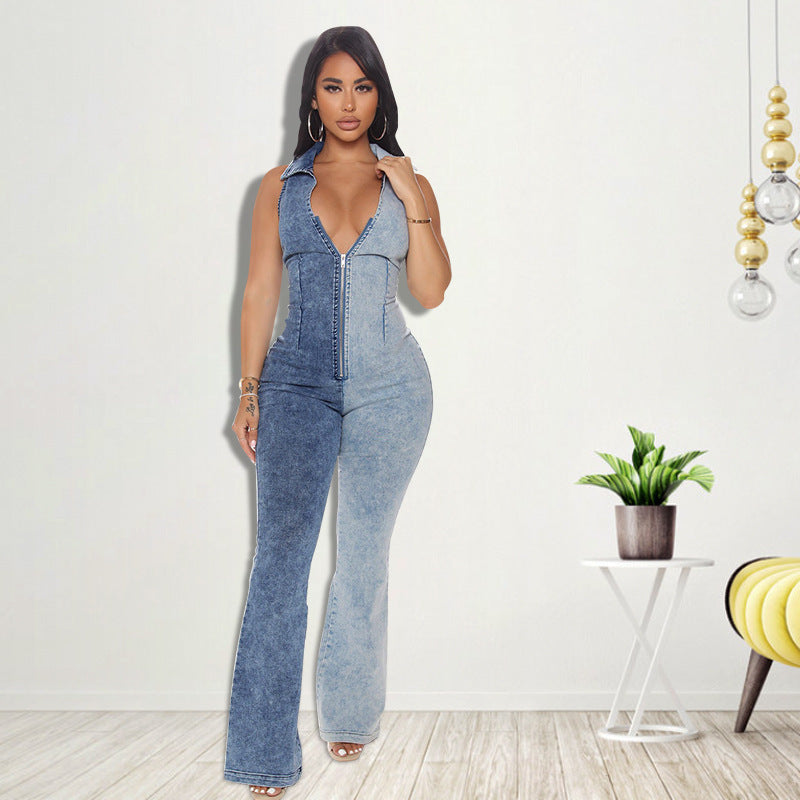 Fashionable 2 Tone Denim Jumpsuit