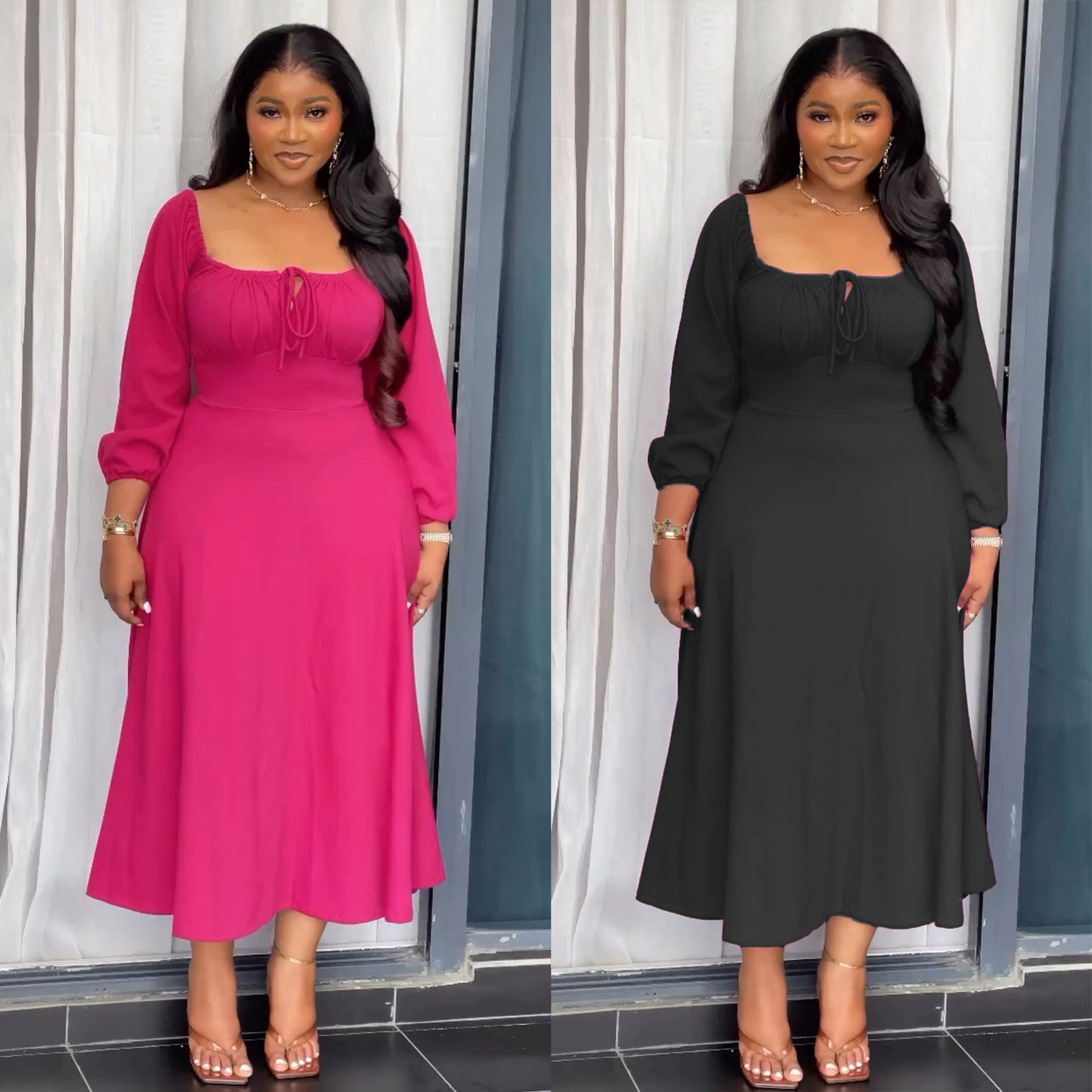 Waist-tight A- Line Hem Dress
