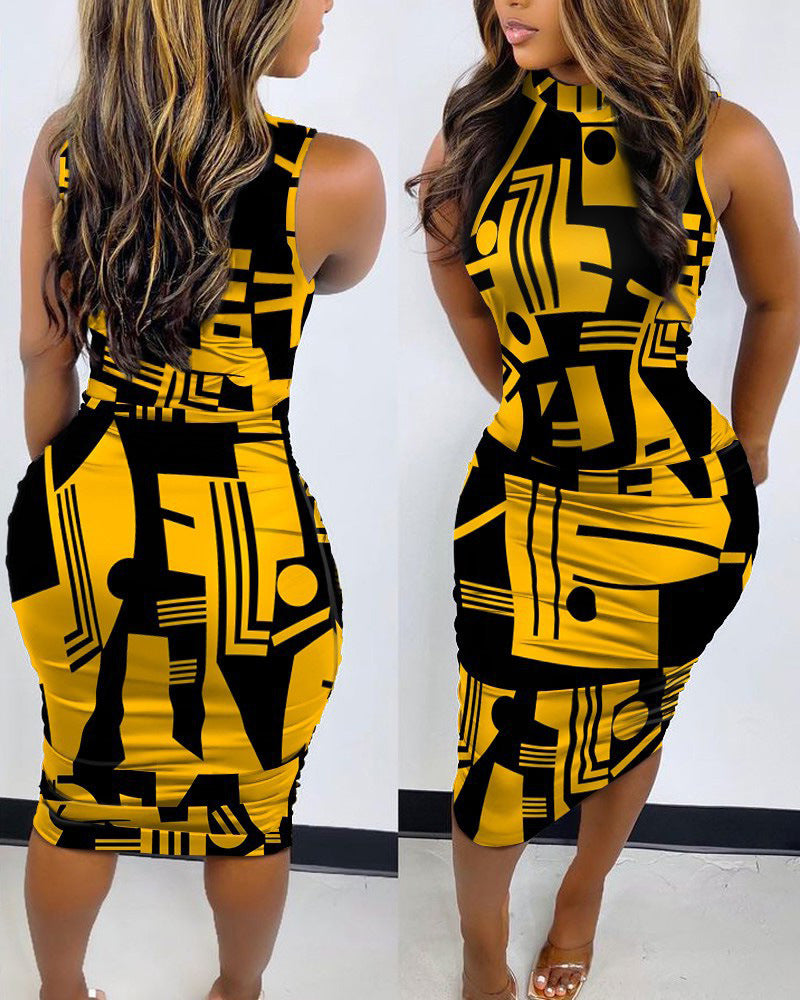 Sleeveless Printed Pullover Round Neck Dress