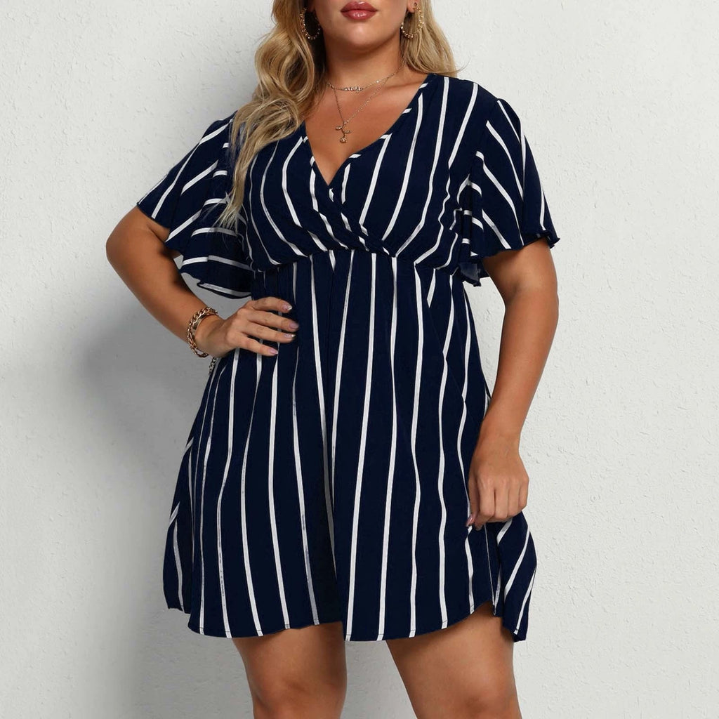 Loose V-Neck Patchwork Striped Dress