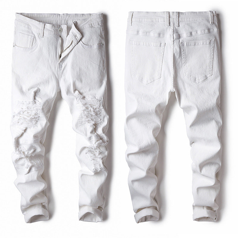 Slim Straight Zipper Pleated Denim Jeans