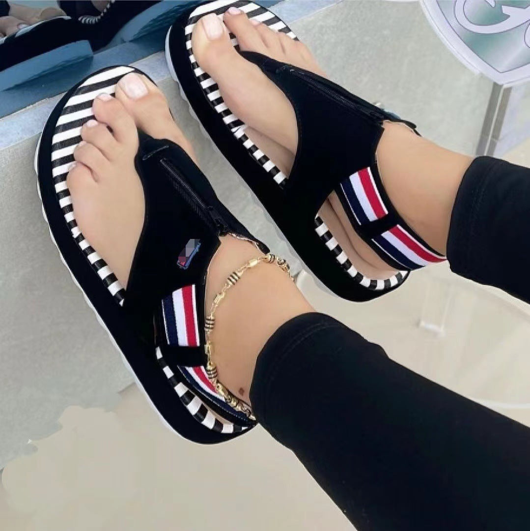 Platform Thong Front Zip Sandals