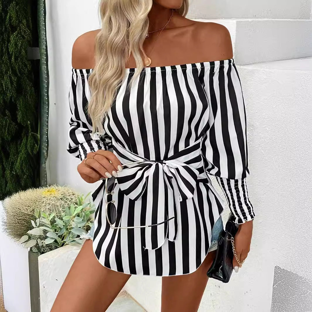 Shoulder-Baring Lantern Sleeve Shirt