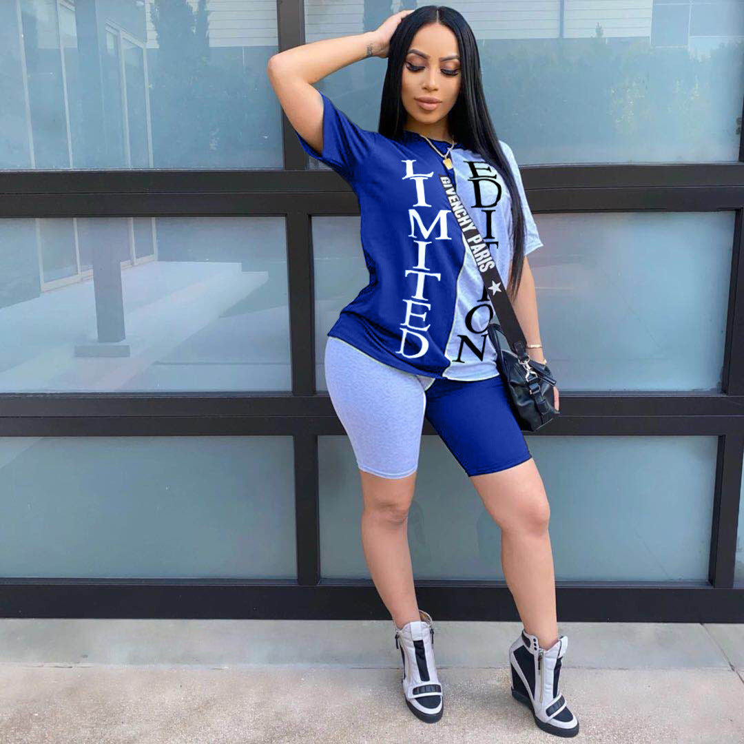 Women's New Offset Printing Stitching Casual Sports Two-piece Suit