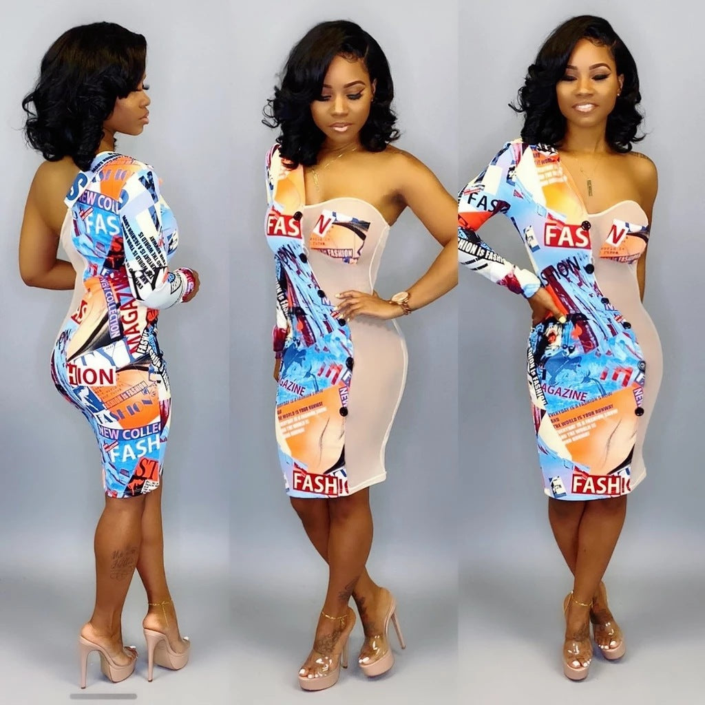 Mesh Openwork Printed Design Dress