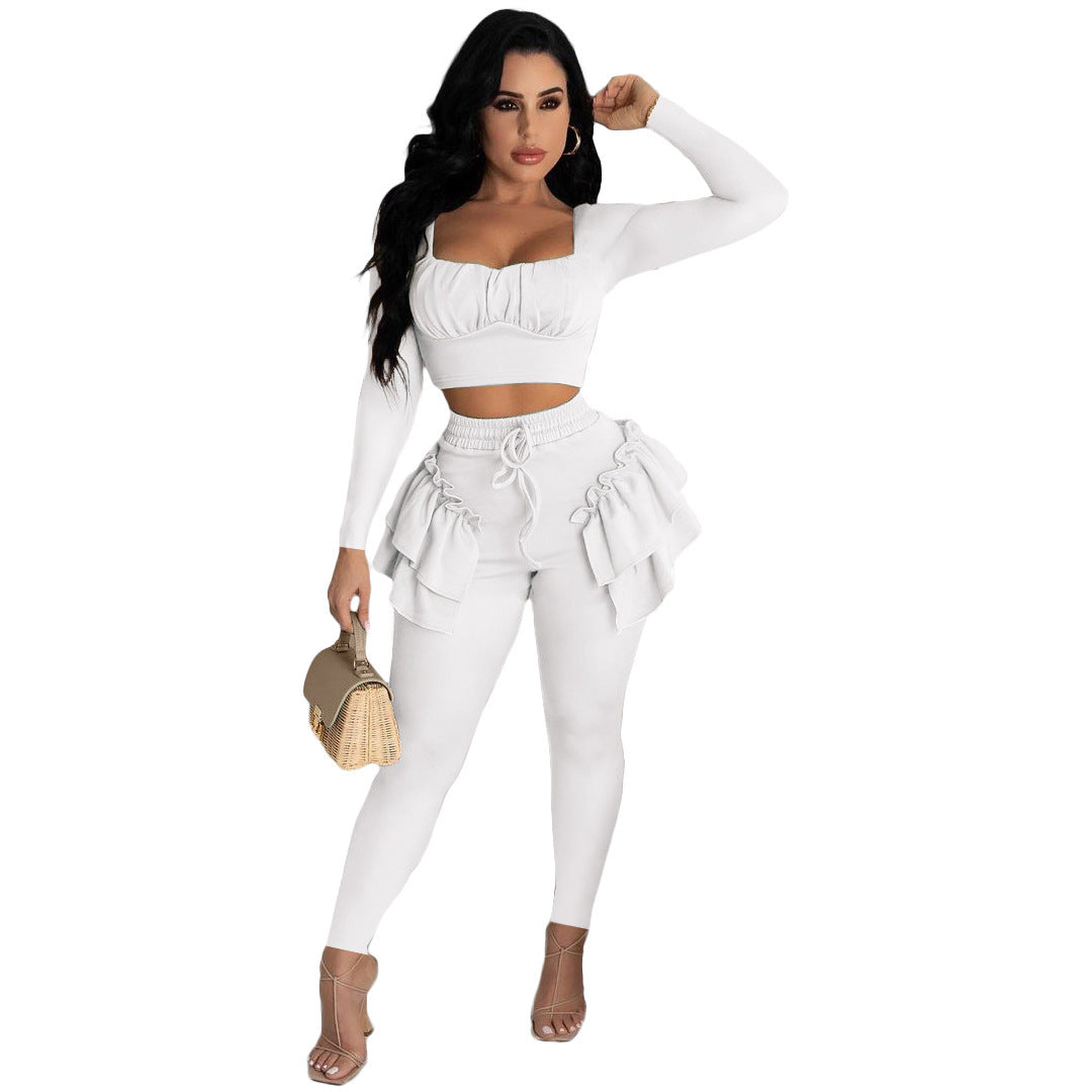 Lace-up Trousers Long-sleeve Two Piece Set
