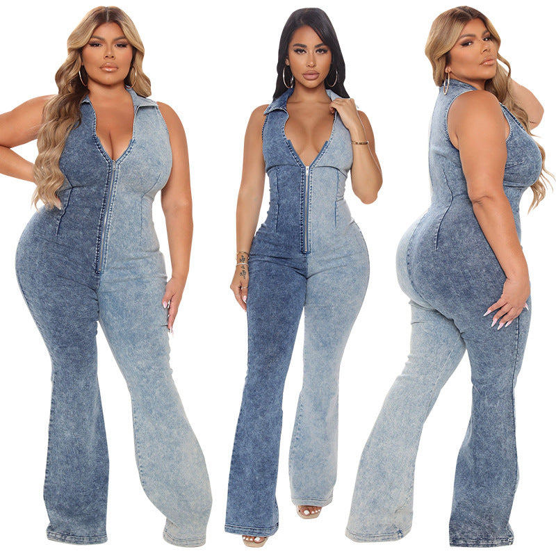 Fashionable 2 Tone Denim Jumpsuit