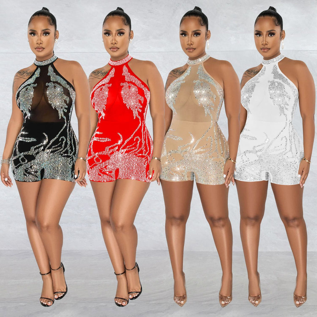 Skinny Mesh Rhinestone Romper