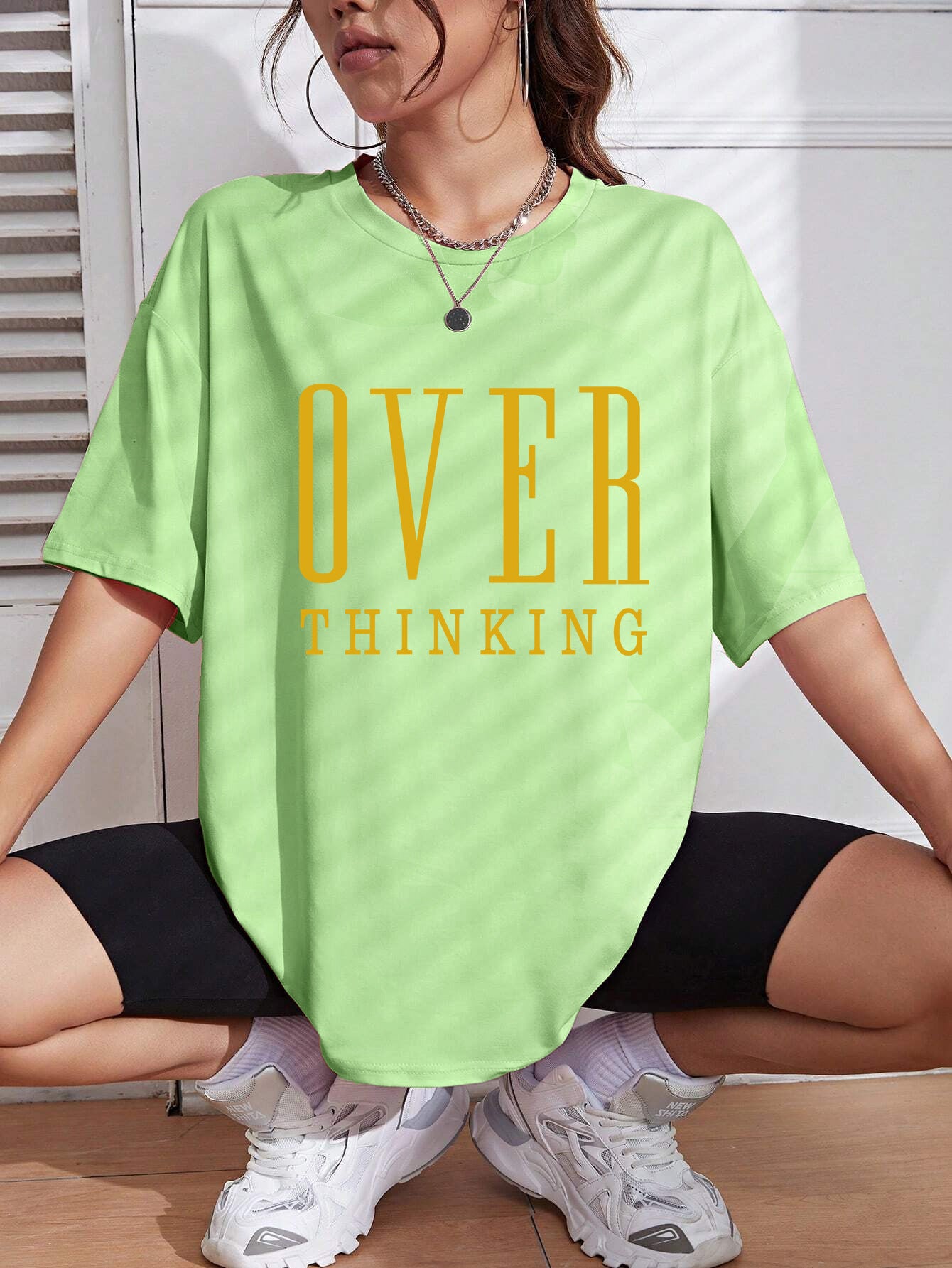 Over Thinking Letter Print Cotton Short Sleeve Top