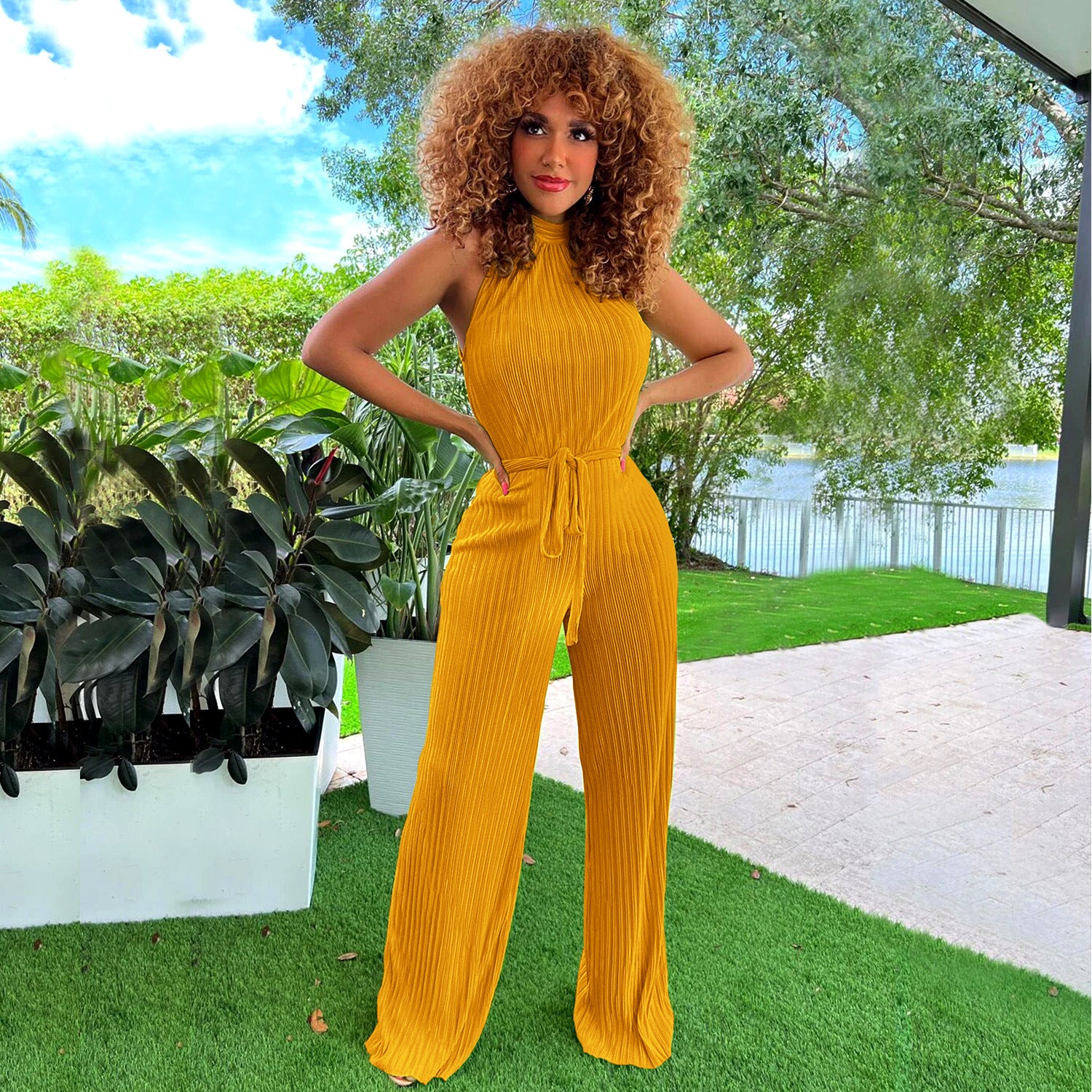 Fashion Sleeveless Pleated Jumpsuit