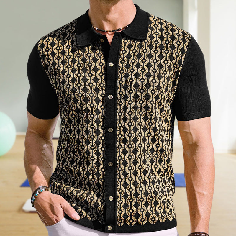 Tencel Short-sleeved Lapel Jacquard Cardigan