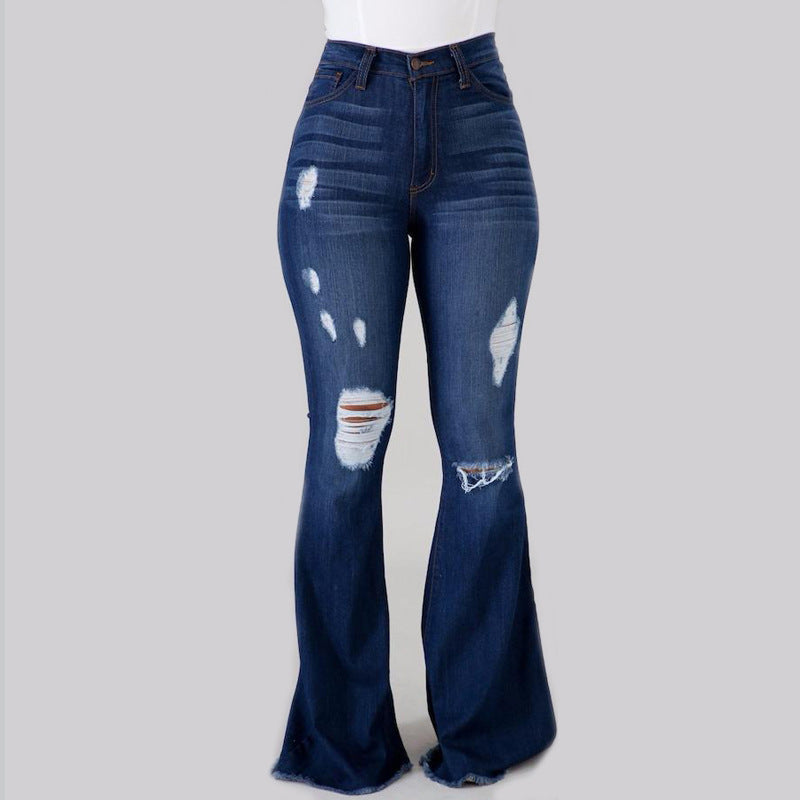 Slim-fit Buttocks Ripped Bell Bottom Jeans