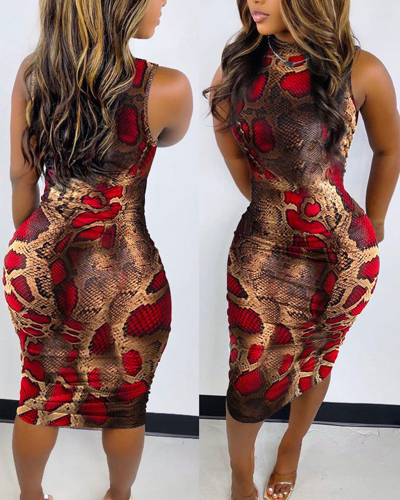 Sleeveless Printed Pullover Round Neck Dress