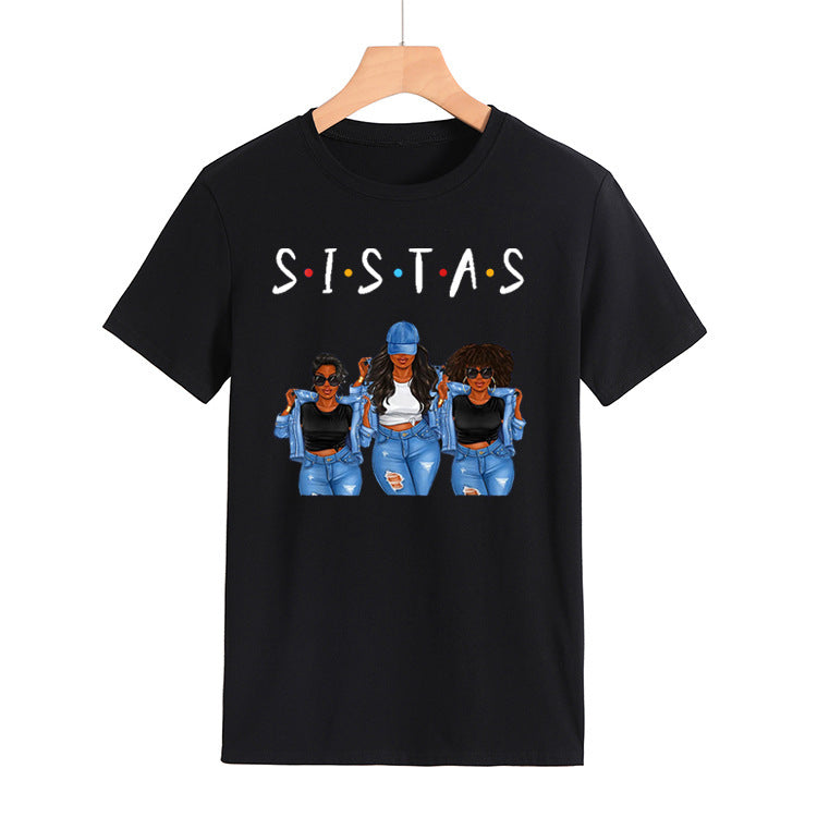 Sistas Three Denim Girly Print Fashion Short Sleeves