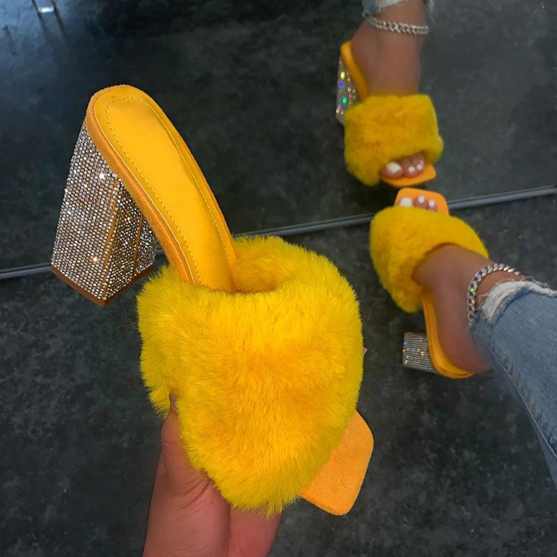 Rhinestone Fluffy High Heels