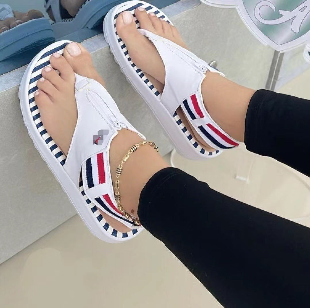 Platform Thong Front Zip Sandals