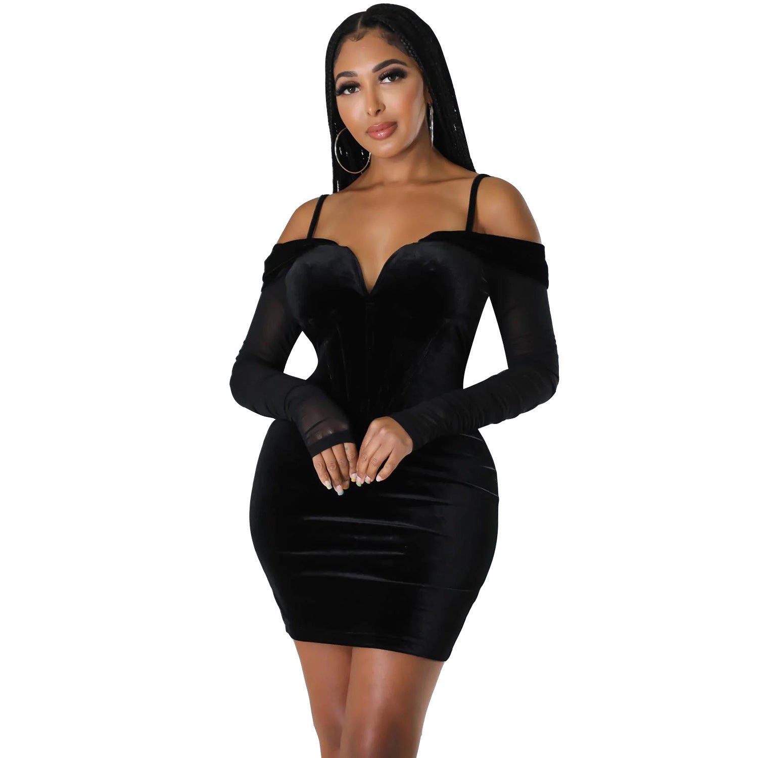 Sexy Tight Mesh Long-Sleeved Dress