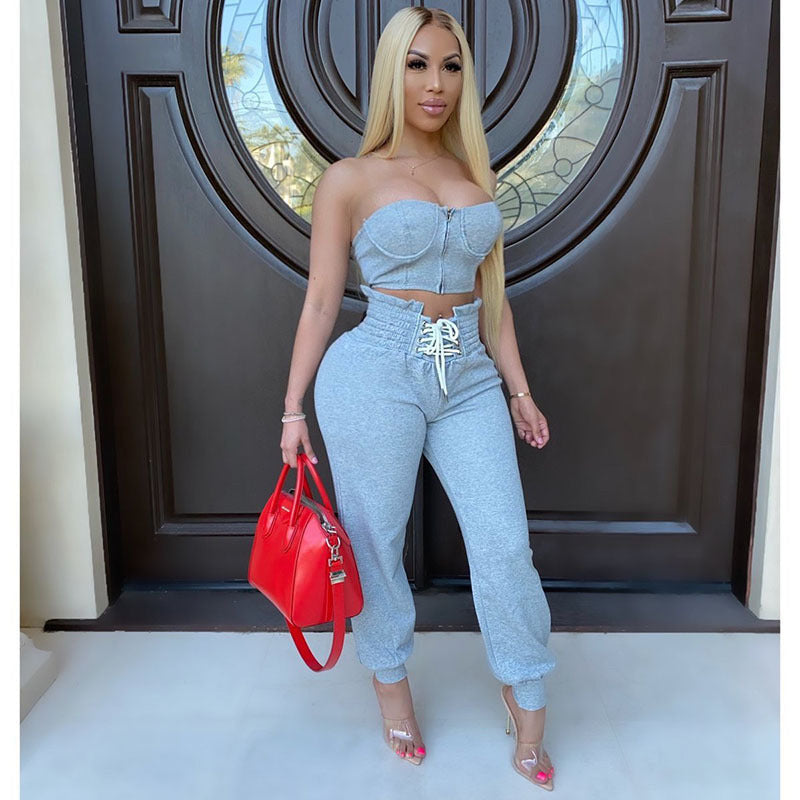 Casual Halter Top Two Piece Pant Set