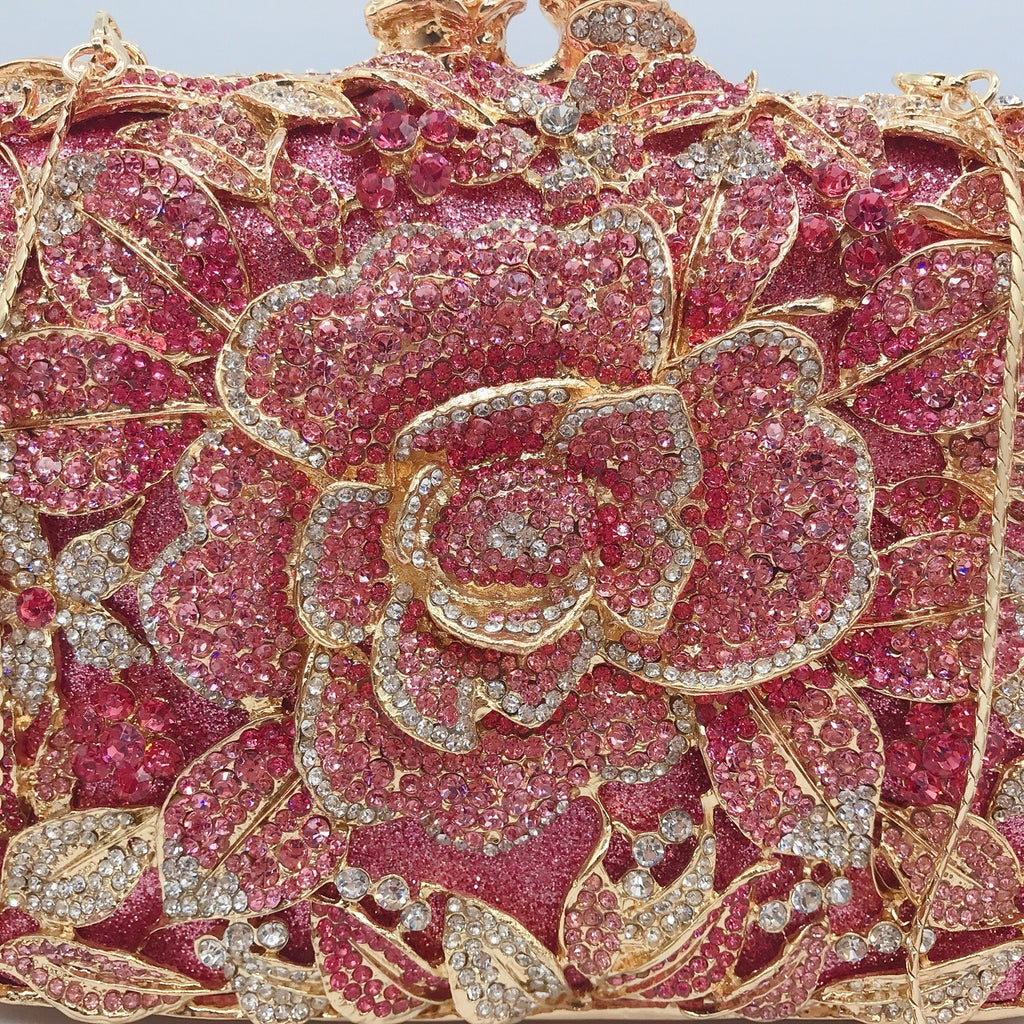 Metal Rose Diamond Chain Clutch