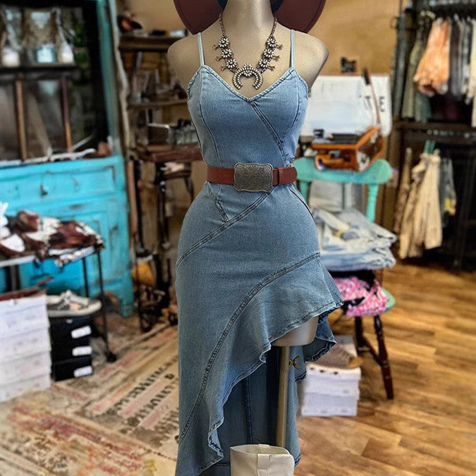 Ruffled Bottom Denim Dress