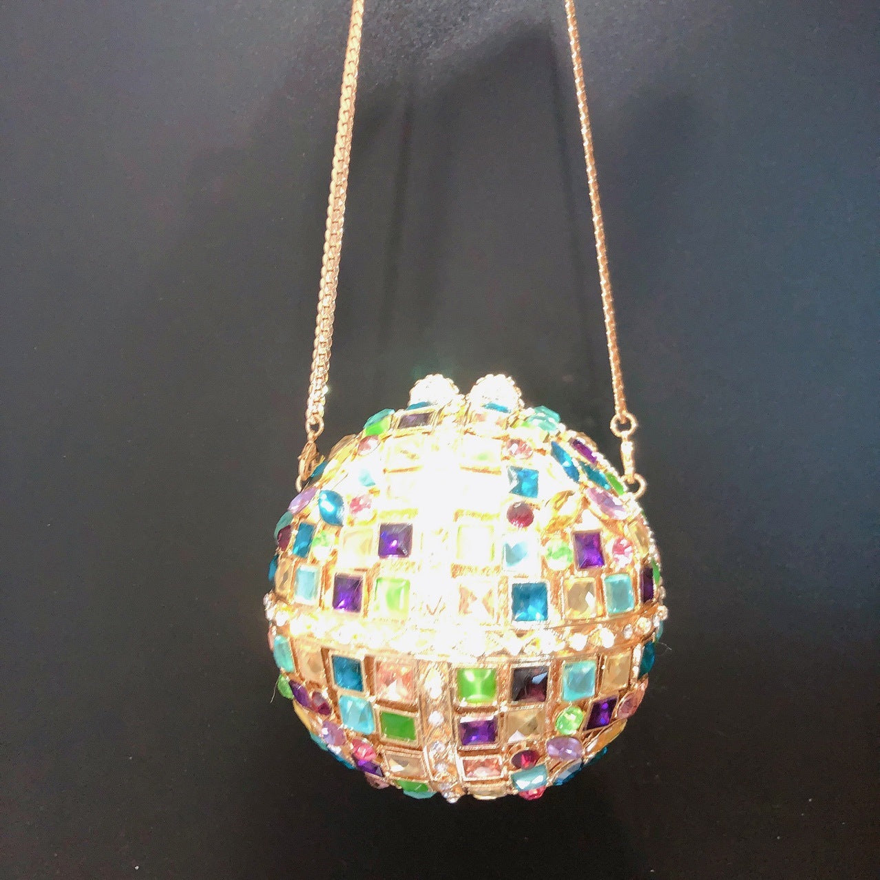 Multicolored Glass Rhinestone Round Ball Bag with an Empty Diamond