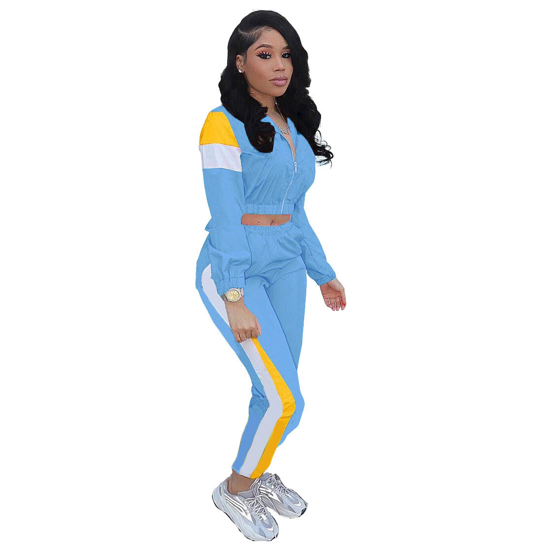 Multicolor Sports Windbreaker Two Piece Set