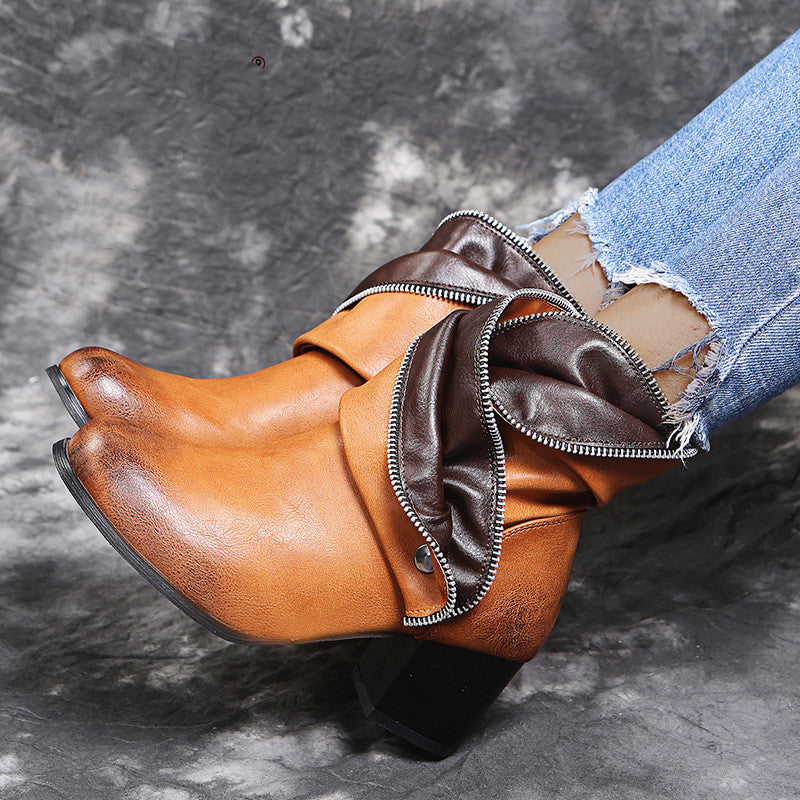 Vintage Round Toe Ankle Boots
