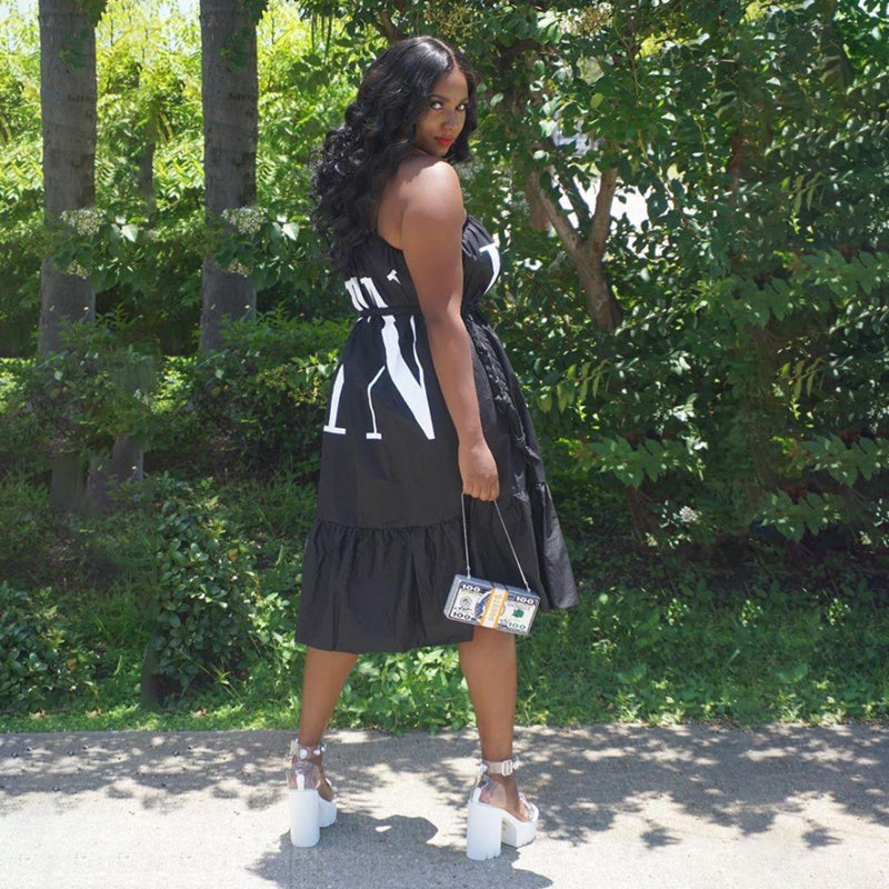 Casual Solid Color Letter Print Dress