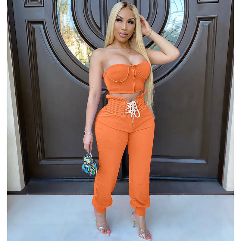 Casual Halter Top Two Piece Pant Set