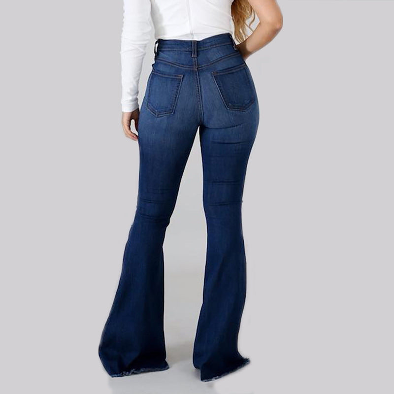 Slim-fit Buttocks Ripped Bell Bottom Jeans
