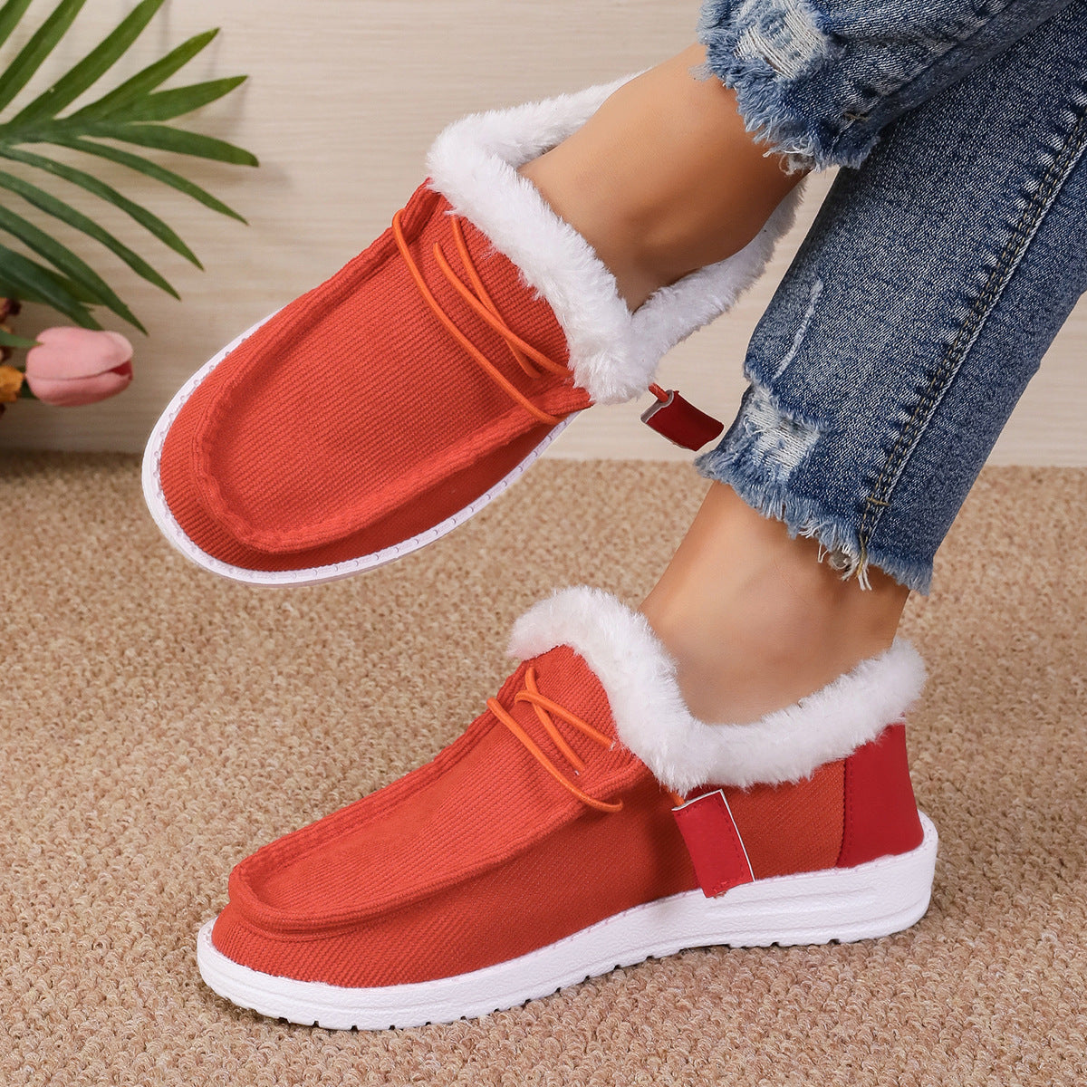 Round Head Lace Plus Velvet Shoes