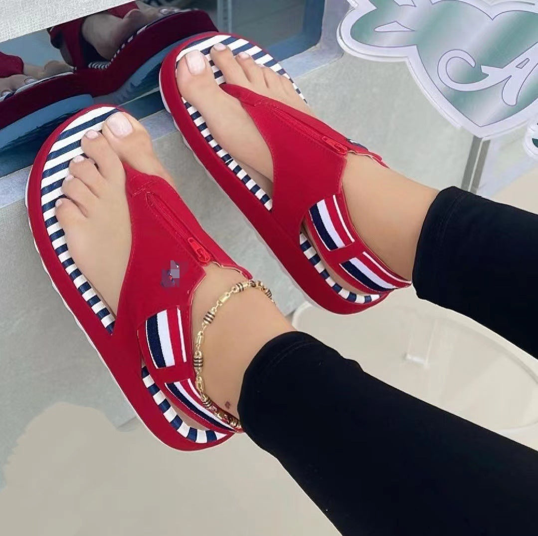 Platform Thong Front Zip Sandals