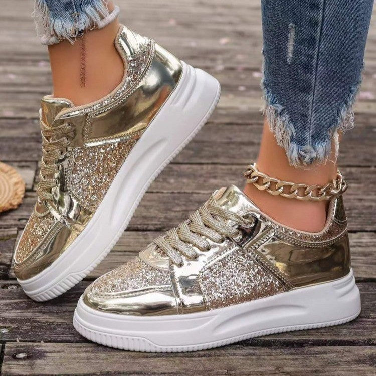 Casual Fashion Lace-up With Sequin Design