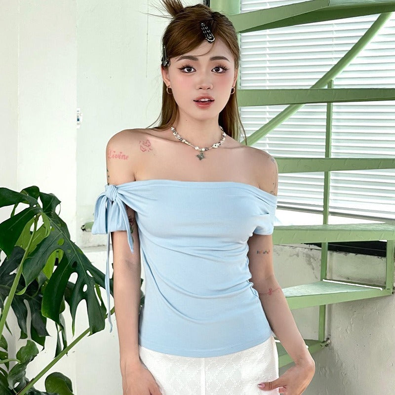 Pleated One-shoulder Backless Twisted Lace-up Asymmetric Top