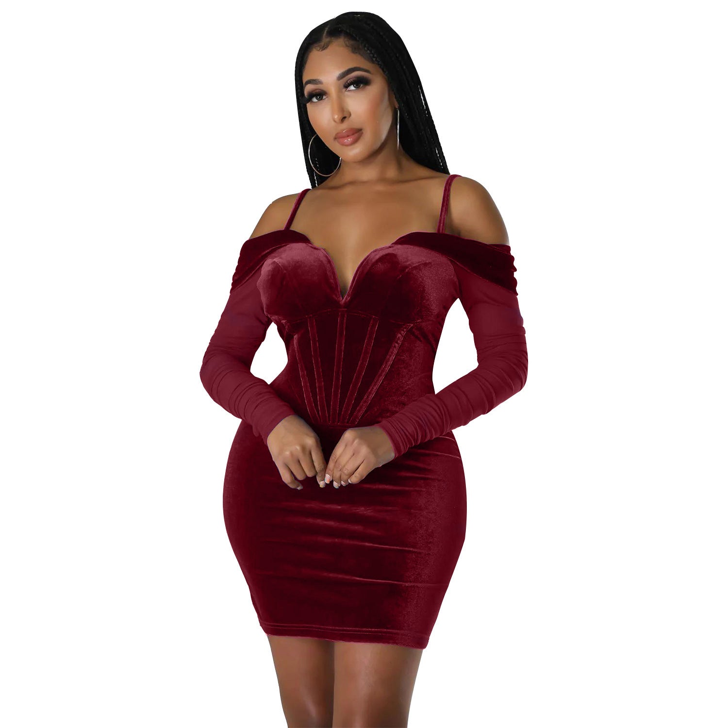 Sexy Tight Mesh Long-Sleeved Dress