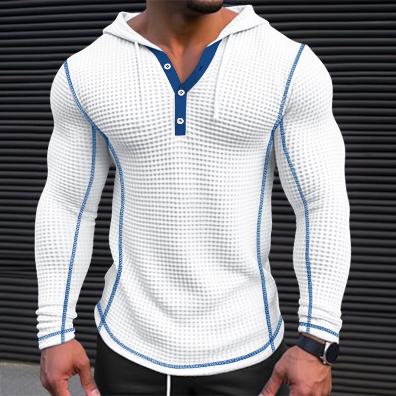 Waffle Button Casual Hoodie T-shirt