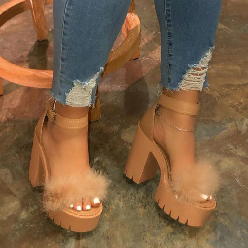 Fashionable Breathable High Heels w/Fur
