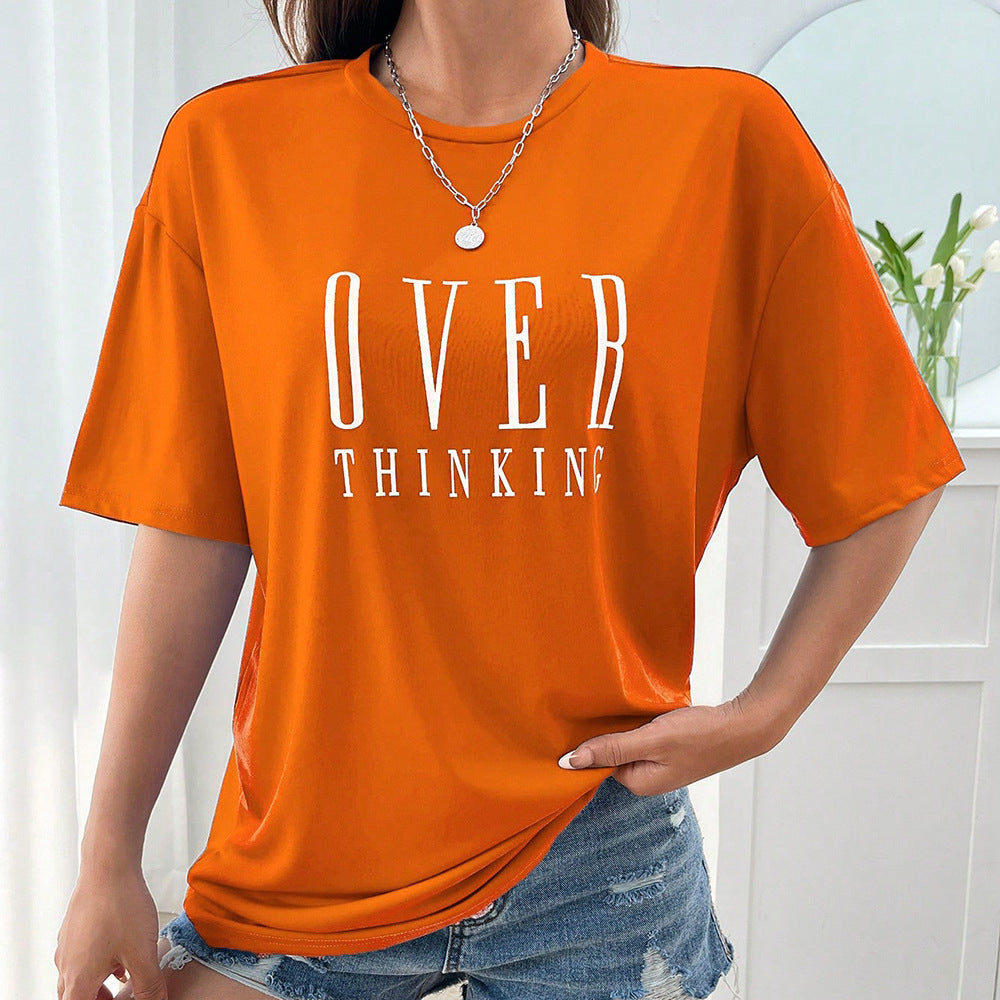 Over Thinking Letter Print Cotton Short Sleeve Top