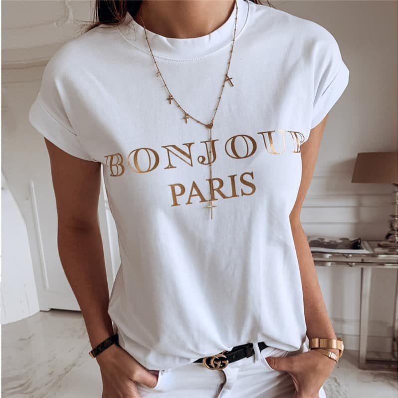 Printed Round Neck Slim Short-sleeved T-shirt