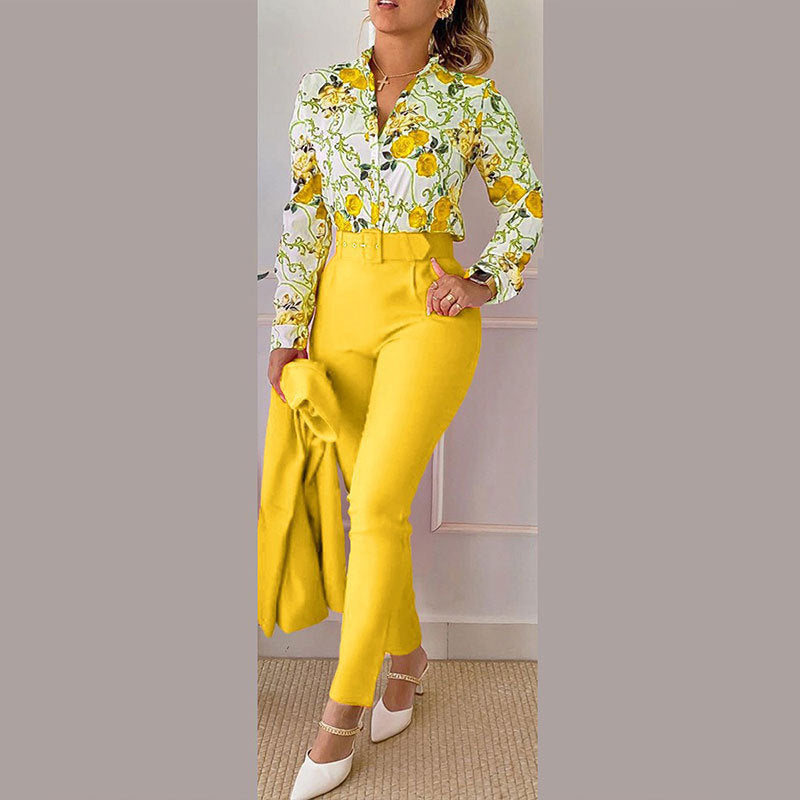 Elegant Printed Trousers Long Sleeve Pant Set