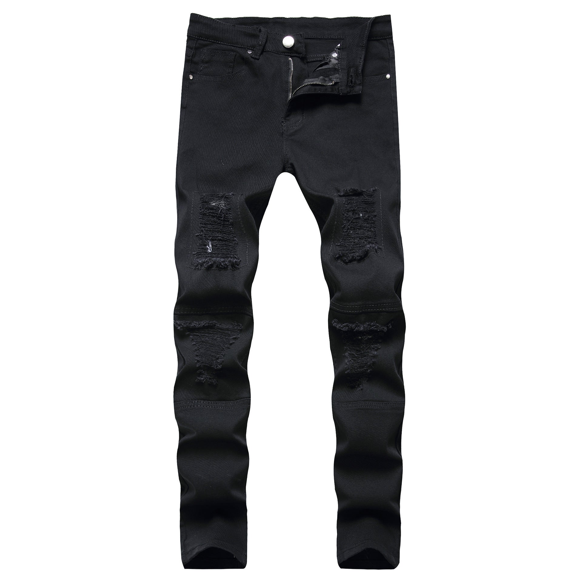 Slim Straight Zipper Pleated Denim Jeans