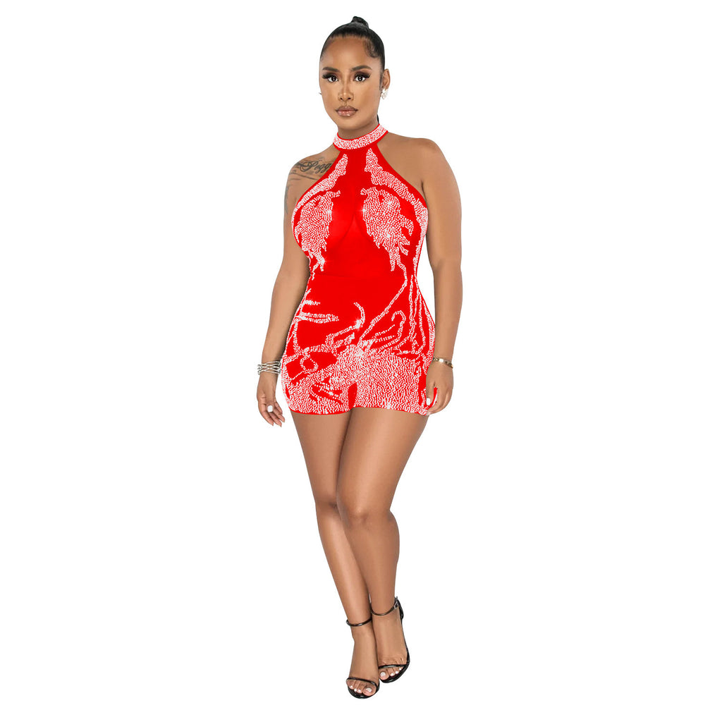 Skinny Mesh Rhinestone Romper